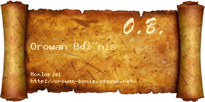 Orowan Bónis névjegykártya